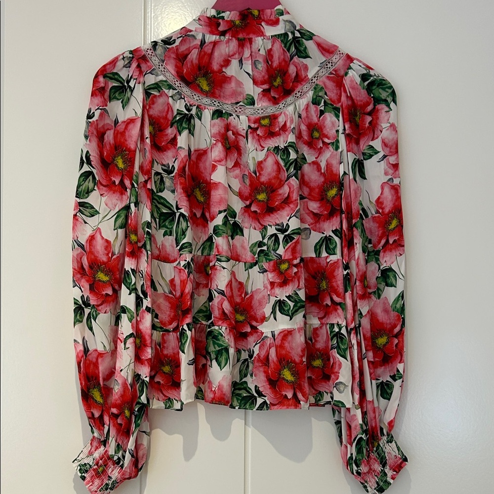 Alice + Olivia Red and Green Floral Blouse - Picture 7 of 8